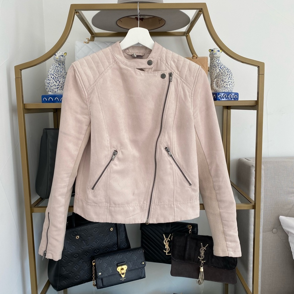 H&M Divided Faux Sued Moto Jacket Beige Nude